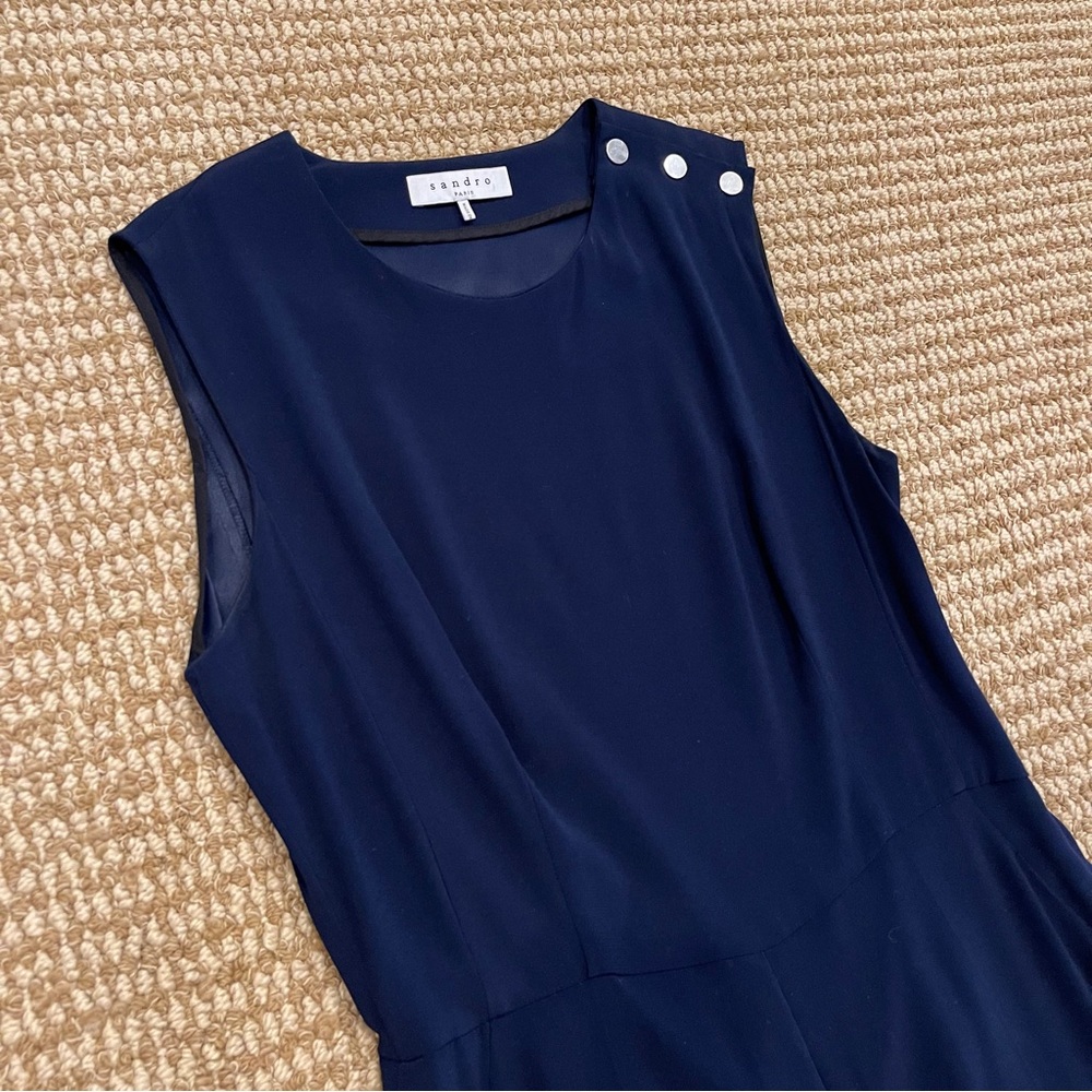 Sandro Paris Parigo Marine Navy Blue Stretch Crepe Jumpsuit Small - Picture 6 of 10